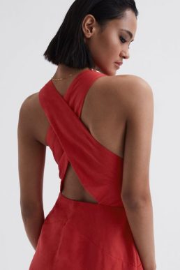 Reiss Rhoda Cotton-Linen Midi Dress Orange