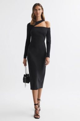Reiss Tiffany Bodycon Off-The-Shoulder Midi Dress Black