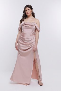 River Island Pink Blush Bridesmaid Bardot Maxi Dress