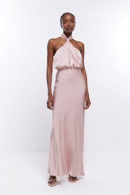 River Island Pink Blush Bridesmaid Halter Maxi Dress