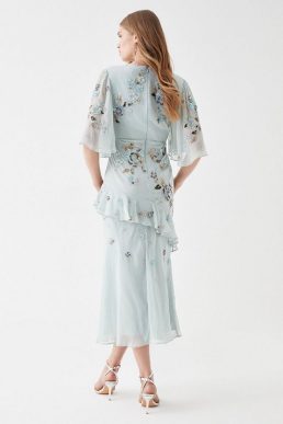 Coast Premium Hand Embellished Angel Sleeve Maxi Dress Blue