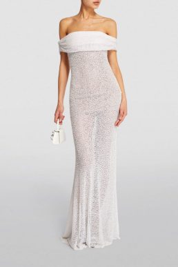 SELF-PORTRAIT Beaded Maxi Dress White