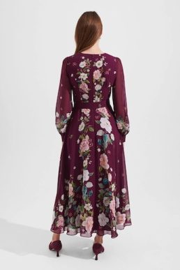 Hobbs Maribella Silk Floral Dress Burgundy Multi