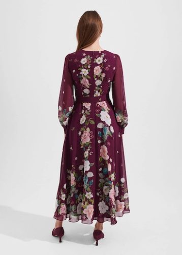 Hobbs Maribella Silk Floral Dress Burgundy Multi