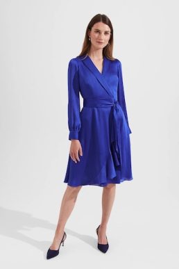 Hobbs Sally Satin Fit And Flare Dress Egyptian Blue