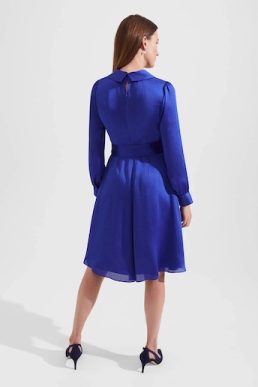 Hobbs Sally Satin Fit And Flare Dress Egyptian Blue