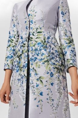 Hobbs Sofia Jacquard Coat Pale Blue Multi