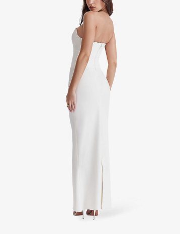 HOUSE OF CB Tamara peaked-neckline stretch-woven maxi dress, Ivory - Image 3
