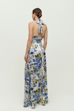 Reformation Veria Silk Maxi Dress Blue Multi Lucca
