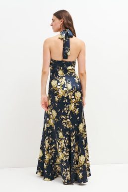 Reformation Veria Silk Maxi Dress Divinity Navy Green