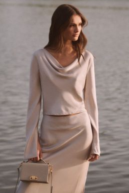 Reiss Avril Metallic Cowl Neck Top Silver