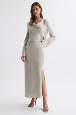 Reiss Avril Metallic Cowl Neck Top Silver