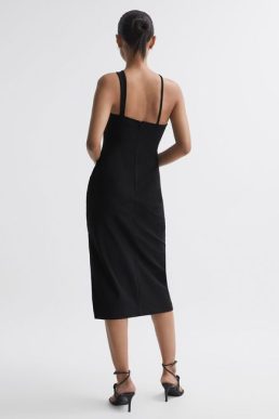 Reiss Halle Bodycon Cut-Out Midi Dress Black