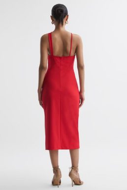 Reiss Halle Bodycon Cut-Out Midi Dress Red