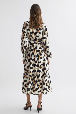 Reiss Marie Animal Print Midi Dress Black White