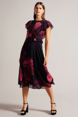 Ted Baker Bjorkaa Angel Sleeve Midi Dress With Peplum Black