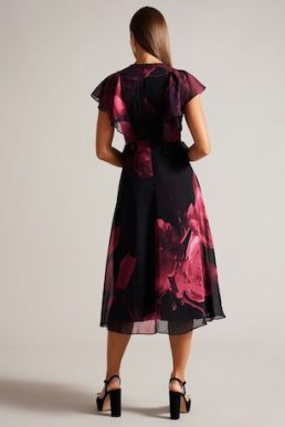Ted Baker Bjorkaa Angel Sleeve Midi Dress With Peplum Black