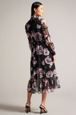Ted Baker Pohlley Floral Midi Dress With Ladder Lace Black