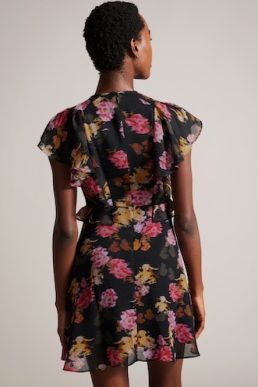 Ted Baker Tiiah Floral Angel Sleeve Mini Dress Black Pink Multi