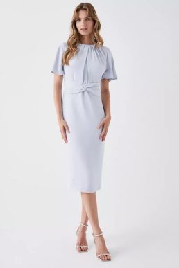 Coast Coast Twist Waist Detail Flutter Sleeve Midi Dress Grey