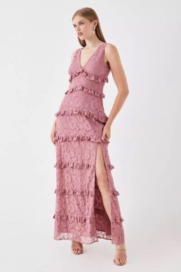 Coast Sophie Habboo Lace Tiered Maxi Dress Rose Pink