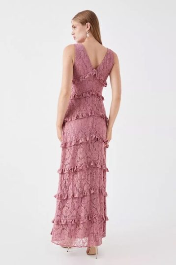 Coast Sophie Habboo Lace Tiered Maxi Dress Rose Pink