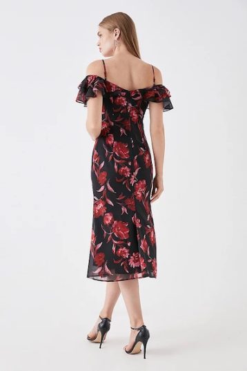 Coast Sophie Habboo Ruffle Cami Pencil Dress Black Red