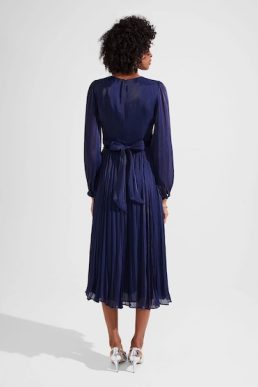Hobbs Elina Metallic Pleated Dress Midnight Navy Blue