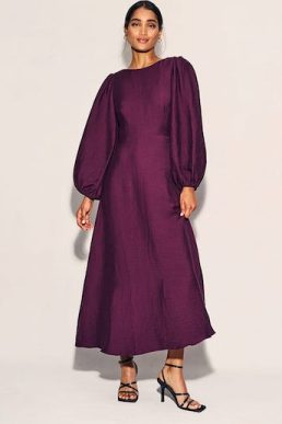 Nobody's Child Burgundy Balloon Sleeve Zola Midaxi Dress