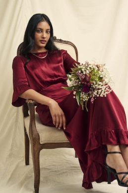 Nobody's Child Burgundy Satin Fleur Bridesmaid Midaxi Dress
