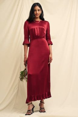 Nobody's Child Burgundy Satin Fleur Bridesmaid Midaxi Dress