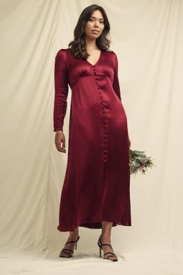 Nobody's Child Claret Red Satin Emma Bridesmaid Midaxi Dress