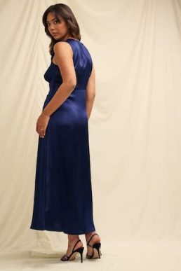 Nobody's Child Navy Sleeveless Satin Lace Trim Nessy Bridesmaid