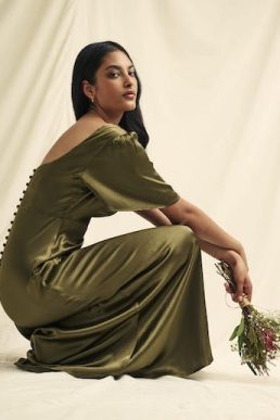 Nobody's Child Olive Green Satin Bridesmaid Midaxi Dress