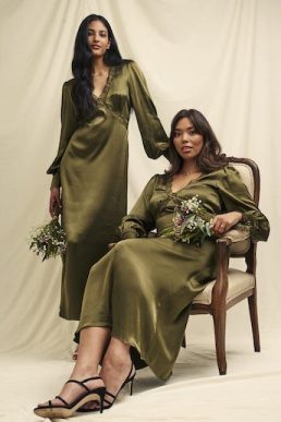 Nobody's Child Olive Green Satin Lace Trim Nessy Bridesmaid