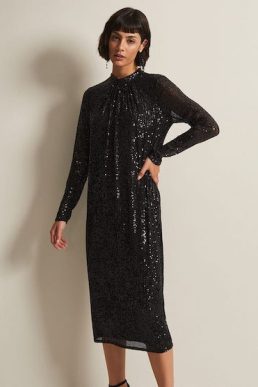 Phase Eight Cindy Black Sequin Midi Dress Black