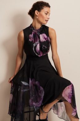 Phase Eight Lucinda Floral Chiffon Midi Dress Purple Black Multi