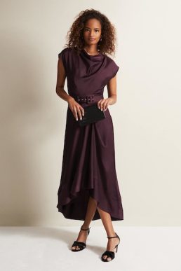 Sabrianna Burgundy Satin Midi Dress burgundy