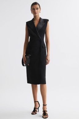 Reiss Amari Fitted Double Breasted Midi Dress Black