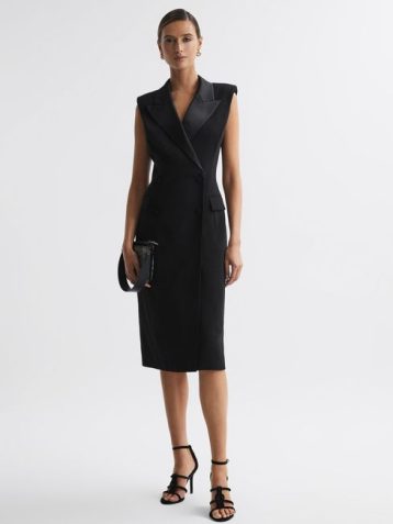 Reiss Amari Fitted Double Breasted Midi Dress Black