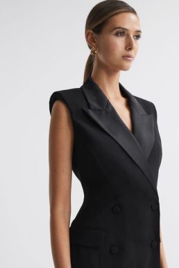 Reiss Amari Fitted Double Breasted Midi Dress Black