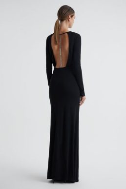 Reiss Dora Diamanté Bodycon Maxi Dress Black