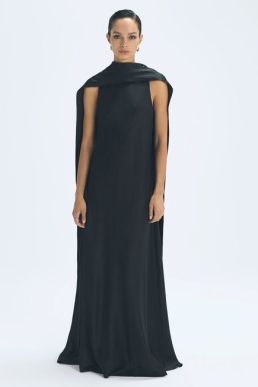 Reiss Keira Atelier Duchess Satin Cape Maxi Dress Black