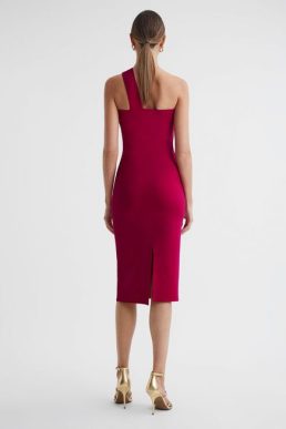 Reiss Lola Knitted One Shoulder Bodycon Midi Dress Pink