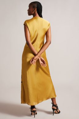 Ted Baker Valiree Satin Maxi Dress With Draped Neckline Yellow