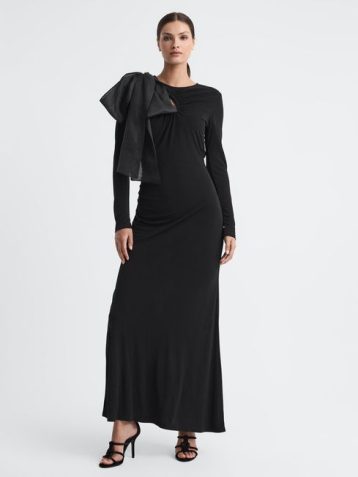 Reiss Savannah Bodycon Bow Maxi Dress Black