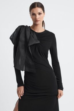 Reiss Savannah Bodycon Bow Maxi Dress Black