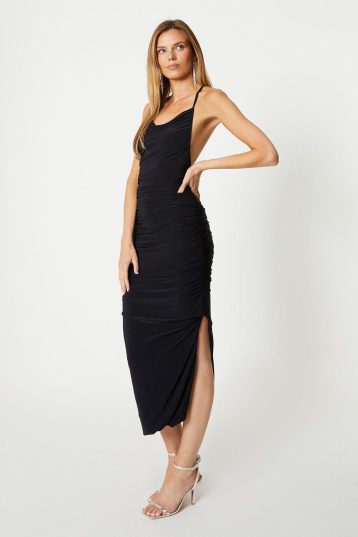 Coast Ruched Slinky Jersey Maxi Dress Black