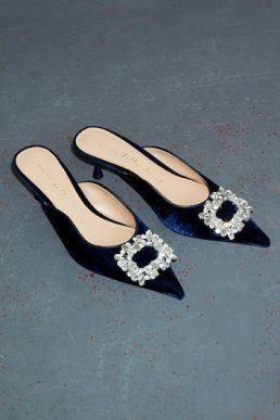 Never Fully Dressed Embellished Navy Velvet City Mules