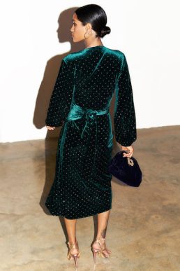 Never Fully Dressed Emerald Velvet Violet Wrap Dress